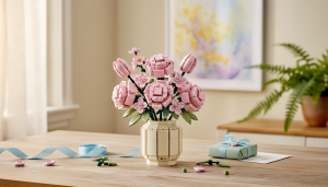découvrez le set lego du charmant bouquet de fleurs roses, le cadeau parfait pour la fête des mères. profitez d'une remise exceptionnelle de 28% pour faire plaisir avec originalité et couleur.