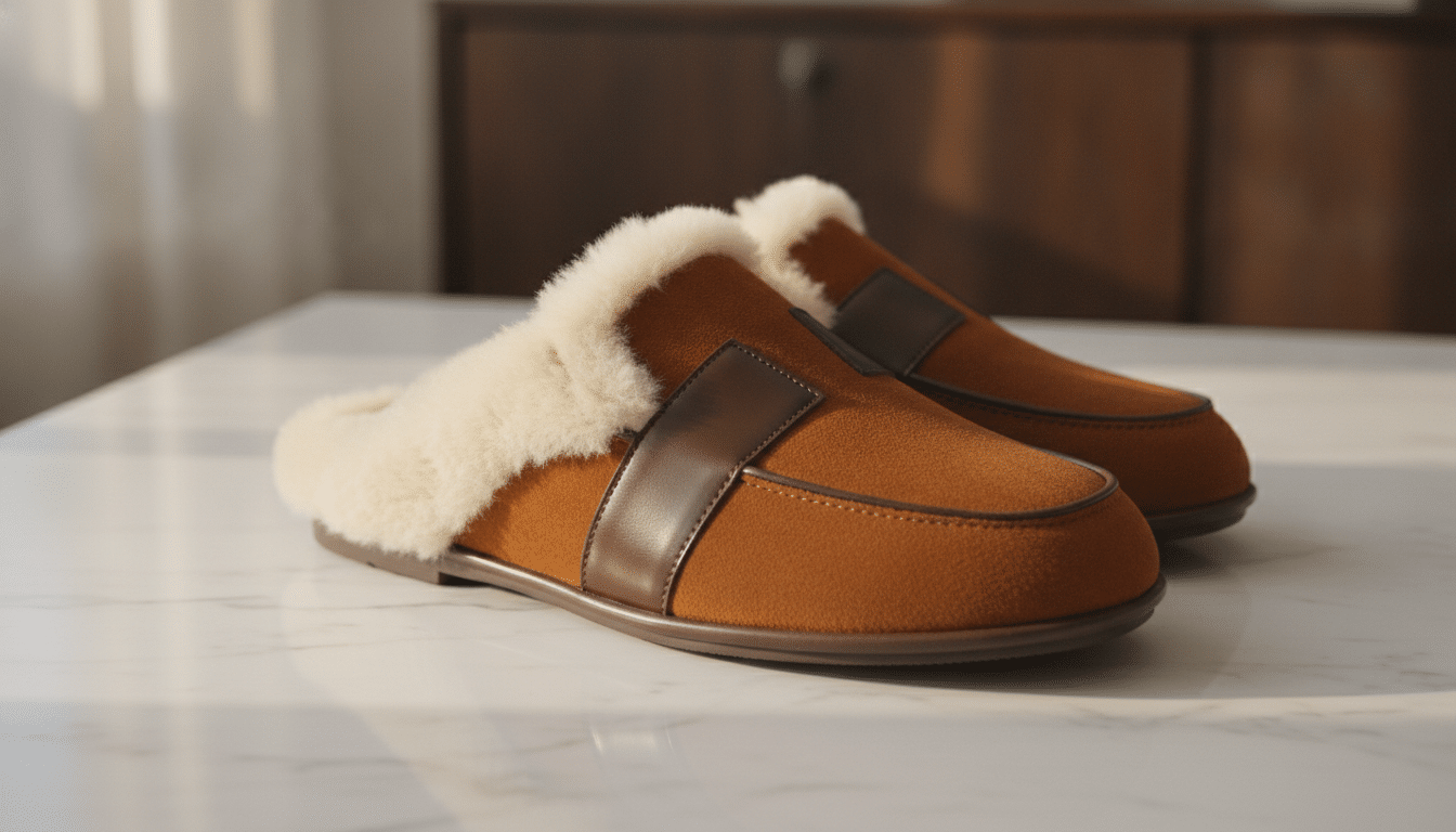 découvrez nos chaussons de luxe en daim, cuir et fourrure, où le raffinement et l'élégance dépassent les 1 000 euros pour un confort exceptionnel.