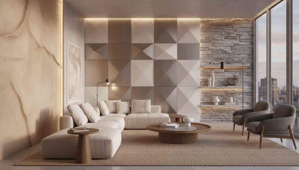 Fini les murs lisses dans le salon : découvrez les nouvelles tendances déco qui leur volent la vedette