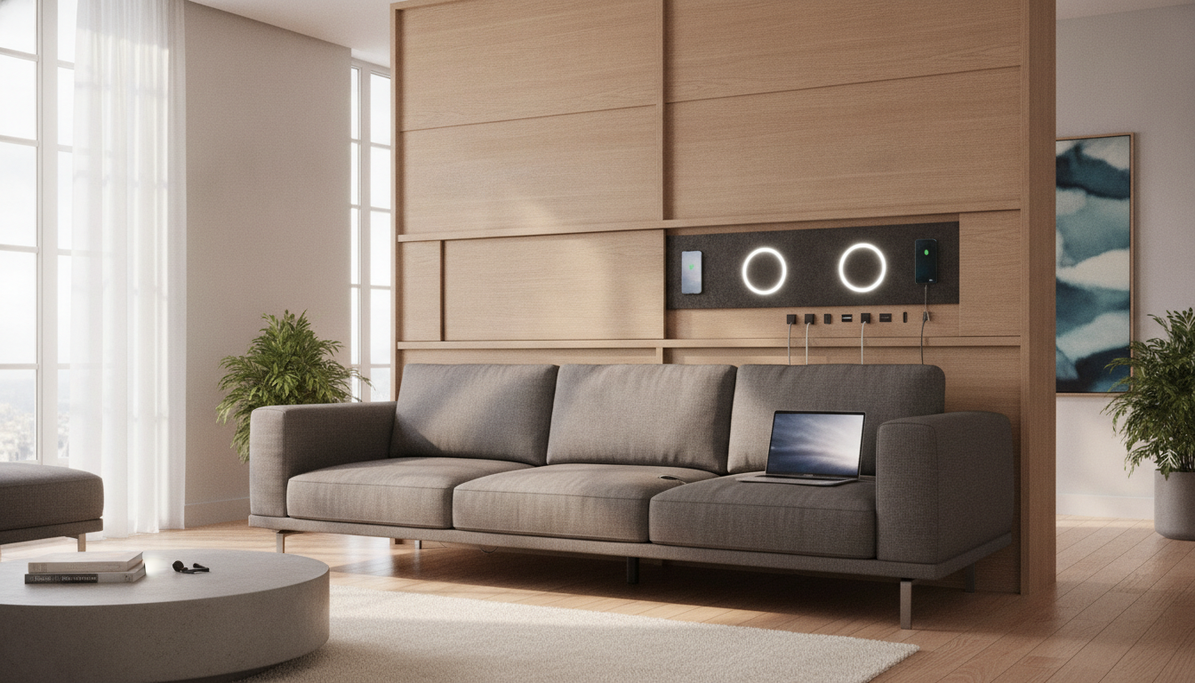 découvrez l'objet ingénieux utilisé par les architectes pour recharger discrètement tous vos appareils dans le salon, parfaitement dissimulé derrière le canapé pour un intérieur modernisé et fonctionnel.